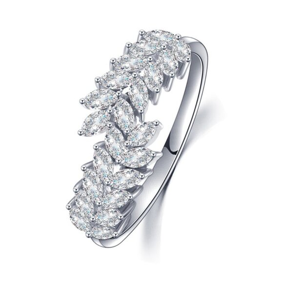 🎊 925 Silver Plated CZ Leaf Shaped Ring For Women, FB16FA1044 - Picture 3 of 8